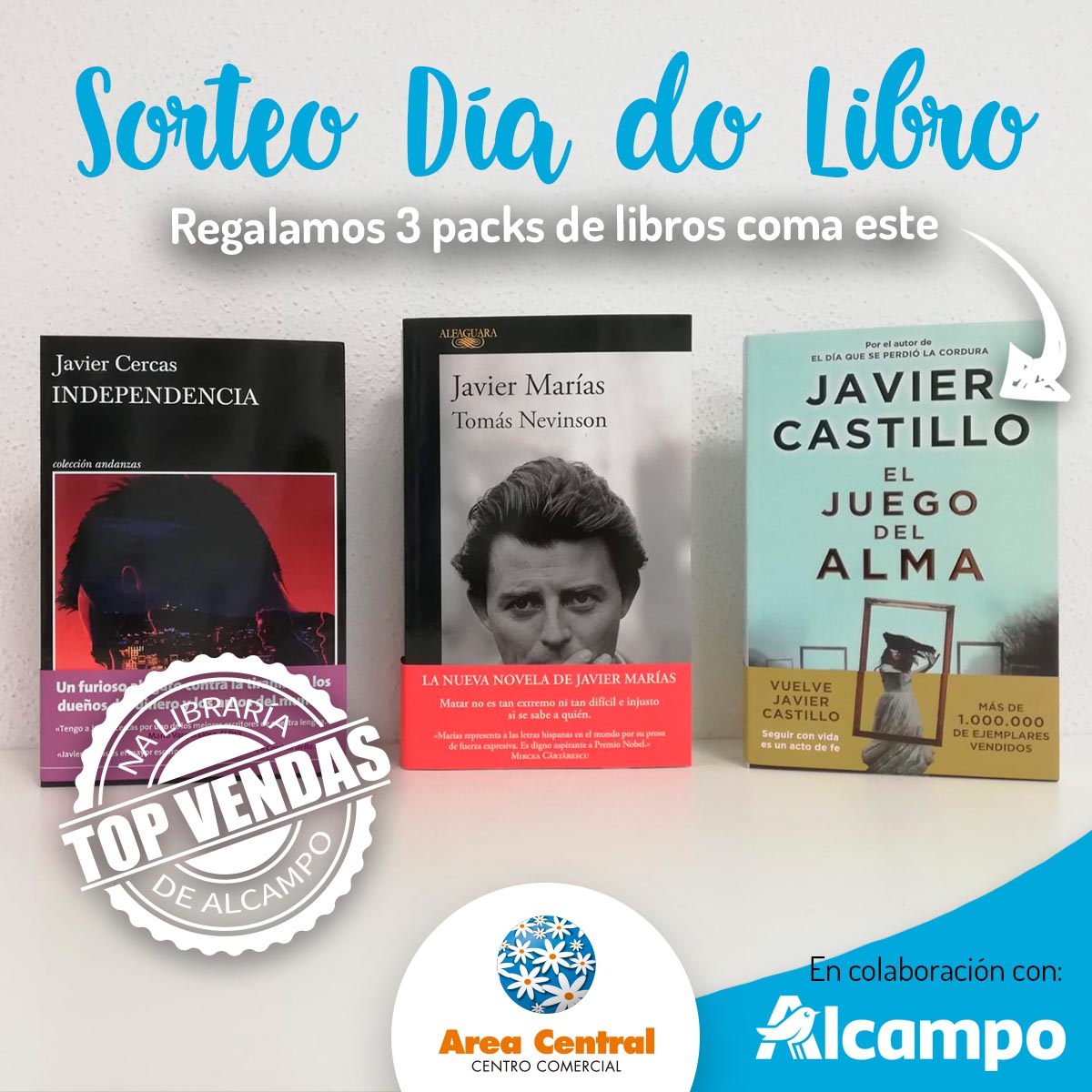 SORTEO DE 3 PACKS COS TRES LIBROS TOP VENDAS NA LIBRARÍA DE ALCAMPO
